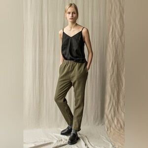 Cherishh Made in Italy 100% linen Olive Green Pants with Pockets, small